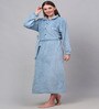 Blue Solid Woolen Women Bath Robe With Belt (L)