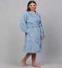 Blue Solid Woolen Women Bath Robe With Belt (L)