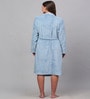Blue Solid Woolen Women Bath Robe With Belt (L)