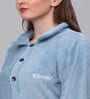 Blue Solid Woolen Women Bath Robe With Belt (M)