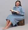 Blue Solid Woolen Women Bath Robe With Belt (M)