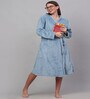 Blue Solid Woolen Women Bath Robe With Belt (M)