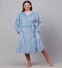 Blue Solid Woolen Women Bath Robe With Belt (M)