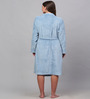Blue Solid Woolen Women Bath Robe With Belt (M)