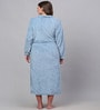 Blue Solid Woolen Women Bath Robe With Belt (M)
