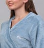 Blue Solid Woolen Women Bath Robe With Belt (M)