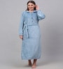 Blue Solid Woolen Women Bath Robe With Belt (S)