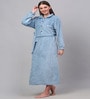 Blue Solid Woolen Women Bath Robe With Belt (S)