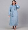 Blue Solid Woolen Women Bath Robe With Belt (XL)