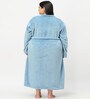 Blue Solid Woolen Women Bath Robe With Belt (XXL)