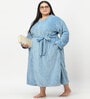 Blue Solid Woolen Women Bath Robe With Belt (XXL)