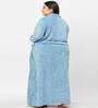 Blue Solid Woolen Women Bath Robe With Belt (XXL)
