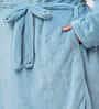 Blue Solid Woolen Women Bath Robe With Belt (XXL)