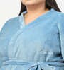 Blue Solid Woolen Women Bath Robe With Belt (XXL)