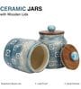 Blue Square Embossed Ceramic Air Tight Jars/ Barnis with Wooden Lids