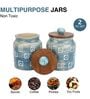 Blue Square Embossed Ceramic Air Tight Jars/ Barnis with Wooden Lids