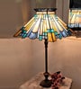 Blue Stained Glass Shade Tiffany Table Lamp with Antique Gold Base