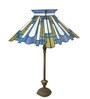 Blue Stained Glass Shade Tiffany Table Lamp with Antique Gold Base