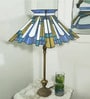 Blue Stained Glass Shade Tiffany Table Lamp with Antique Gold Base