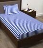Blue Striped 208 TC 100% Cotton Single Bed Sized Bed Sheets With 1 Pillow Cover