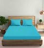 Blue Striped 210 TC Satin Queen Sized Bed Sheets with 2 Pillow Covers