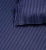 Navy Blue Striped 210 TC Satin Single Bed Sized Bed Sheets With 1 Pillow Cover