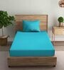 Blue Striped 210 TC Satin Single Bed Sized Bed Sheets With 1 Pillow Cover