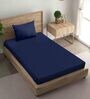 Navy Blue Striped 210 TC Satin Single Bed Sized Bed Sheets With 1 Pillow Cover
