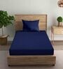 Navy Blue Striped 210 TC Satin Single Bed Sized Bed Sheets With 1 Pillow Cover