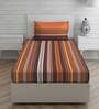 Orange Striped 225 TC Cotton Single Bed Sized Bed Sheets with 2 Pillow Covers