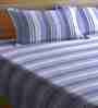 Blue Striped 300 TC Cotton Double Bed Cover with 2 Pillow Covers