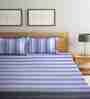 Blue Striped 300 TC Cotton Double Bed Cover with 2 Pillow Covers