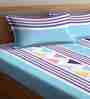Blue Floral 300 TC Cotton Blend King Sized Bed Sheets with 2 Pillow Covers