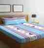 Blue Floral 300 TC Cotton Blend King Sized Bed Sheets with 2 Pillow Covers