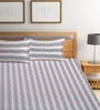 Blue Striped 300 TC Cotton King Sized Bed Sheets with 2 Pillow Covers