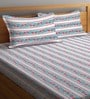 Blue Striped 300 TC Cotton King Sized Bed Sheets with 2 Pillow Covers