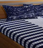 Blue Striped 300 TC Wool Double Queen Woolen Bedsheet with 2 Pillow covers
