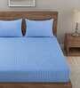 Blue Striped 210 TC Poly Cotton King Sized Bed Sheets with 2 Pillow Covers
