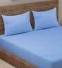 Blue Striped 210 TC Poly Cotton King Sized Bed Sheets with 2 Pillow Covers