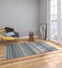 Blue Striped Wool 5 ft X 8 ft Hand Woven Carpet
