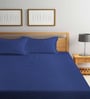 Blue Stripes 300 TC Cotton Blend Double King Sized Bedsheet With 2 Pillow Covers