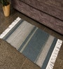 Blue Stripes Wool And Polyester Hand Woven Carpet