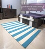 Blue Stripes Wool 7X5 Feet Hand Woven Carpet