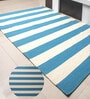 Blue Stripes Wool 7X5 Feet Hand Woven Carpet