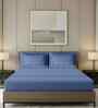Blue Striped Pattern With Floral Embroidery 500 TC Cotton King Double Bedsheet With 2 Pillow Covers