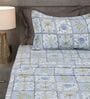 Blue Stylized Floral Motifs 210 TC 100% Cotton Superking Bedsheet with 2 Pillow Covers