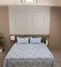 Blue Stylized Floral Motifs 210 TC 100% Cotton Superking Bedsheet with 2 Pillow Covers