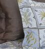Blue Stylized Floral Motifs 210 TC 100% Cotton Superking Bedsheet with 2 Pillow Covers