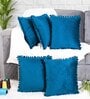 Blue Textured Velvet 16 x 16 Inches Cushion Covers (Set of 5)