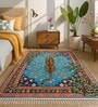 Blue Tiger Multicolor Printed Polyester 3 X 5 Feet Machine Made Carpet